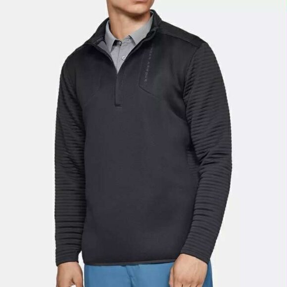 Under Armour Men's Black Golf Quarter-Zip Pullover; Ribbed Detail - Picture 1 of 9